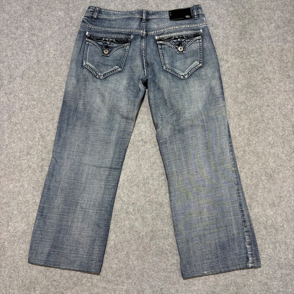 Buffalo Jeans Mens 36 Medium Wash Wide Leg Embroidered Flap Pocket Denim Jeans